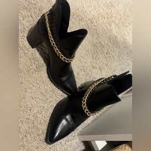 Elegant Black Ankle Boots with Gold Chain